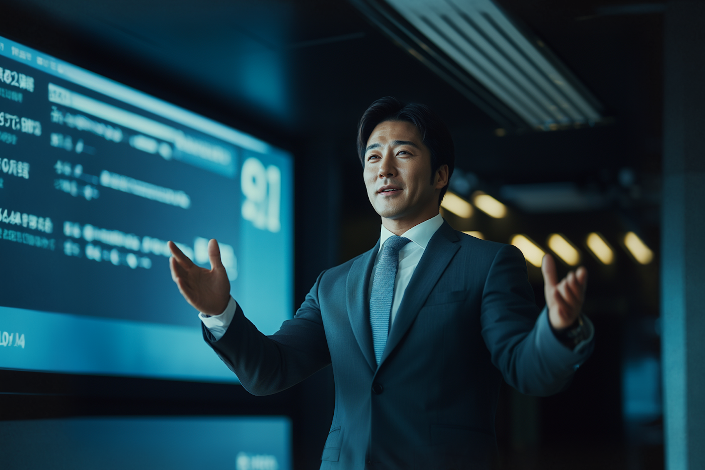 Business Man pitching a medtech investor audience